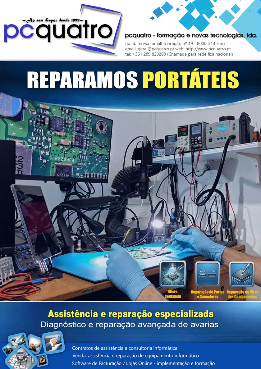 Centro de reparação de portáteis em Faro: reparação ao níve dos componentes, substituição de ecrãs, baterias e teclados